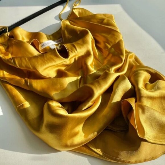 NWT VTG Y2K Yellow Gold Victoria’s Secret 100% Silk Satin Slip Dress Chemise - Picture 8 of 11